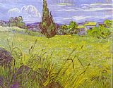 Field Canvas Paintings - Green Wheat Field with Cypress. Saint-Remy
